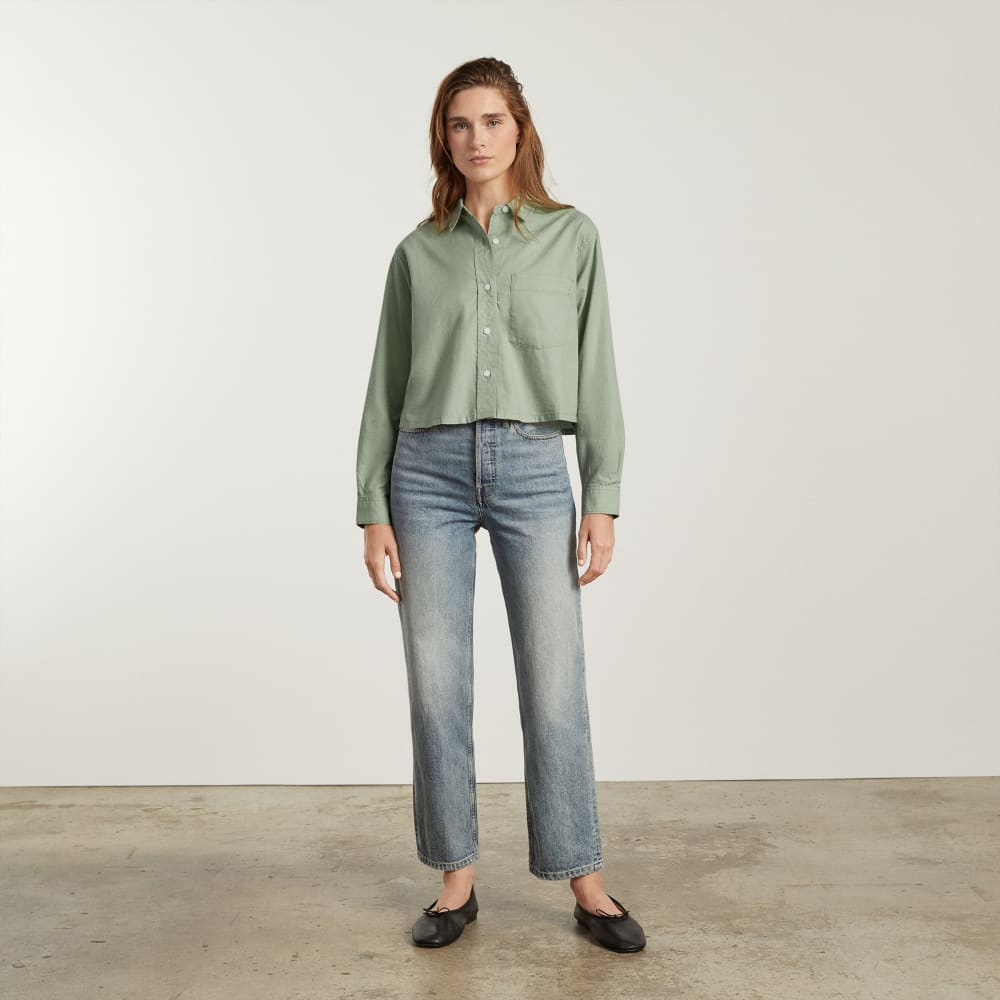 The Way-Short Shirt in Silky Cotton in Laurel — detail view