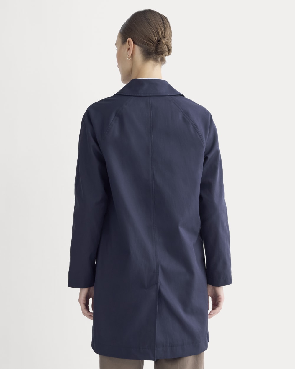 The Mac Coat in Navy — detail view