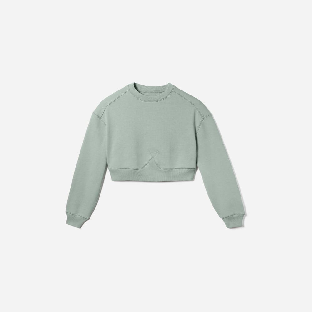 The Organic Cotton Cropped Crew in White Sage — front view