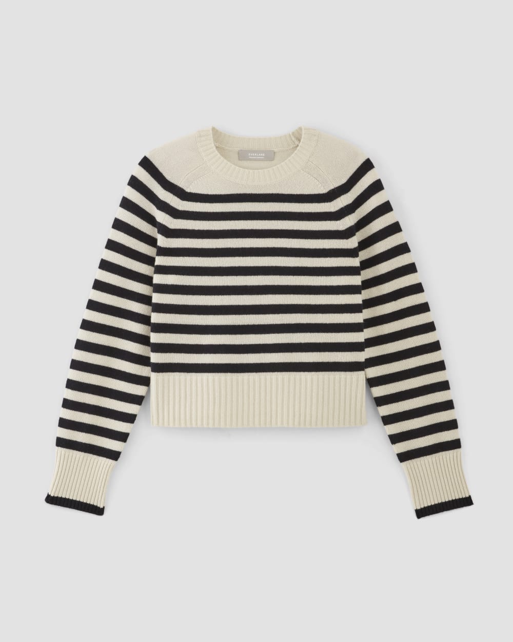 The Boxy Crew in Cashmere in Bone / Black — alternate view