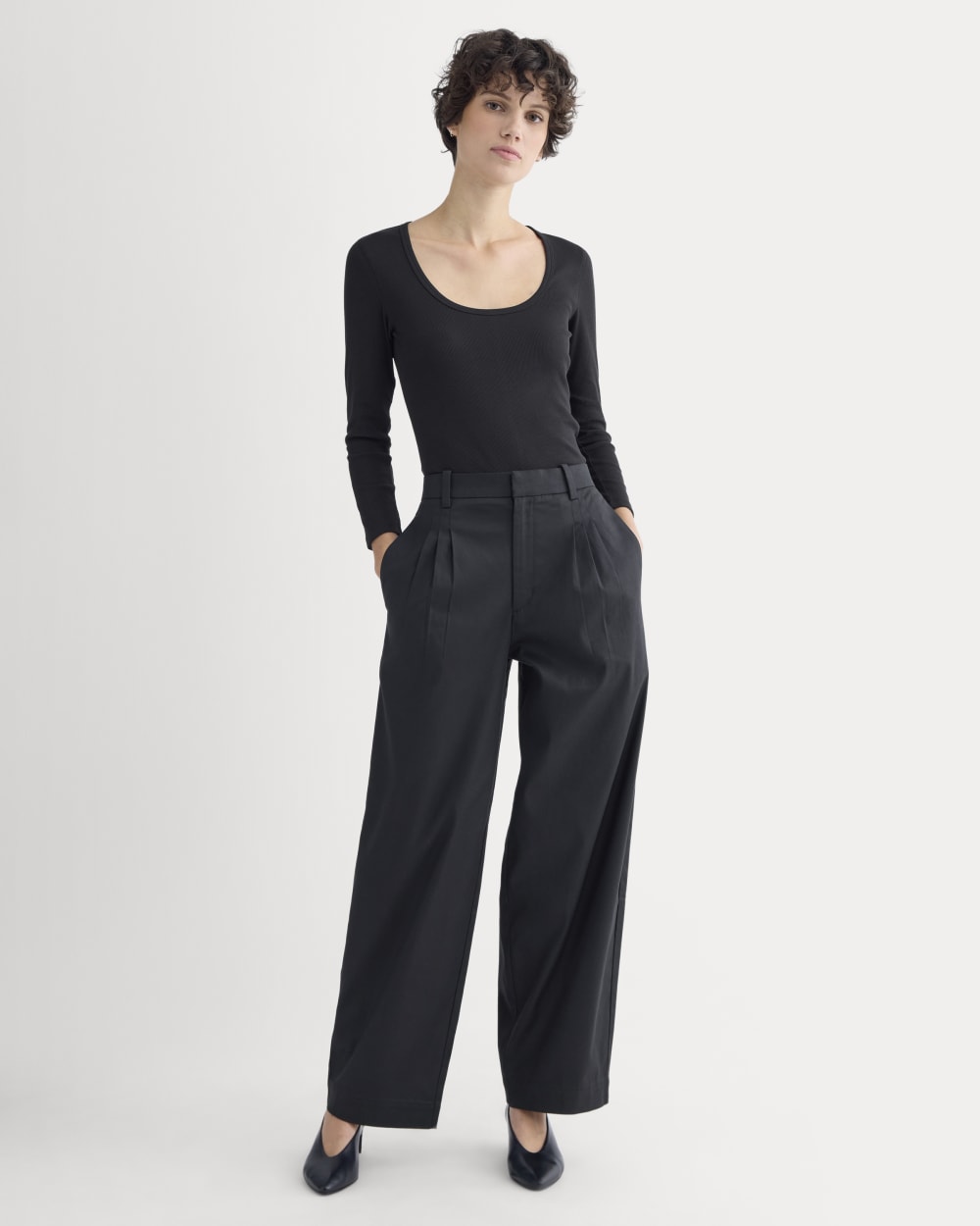 Luxe Rib Deep U-Neck Top in Black — detail view
