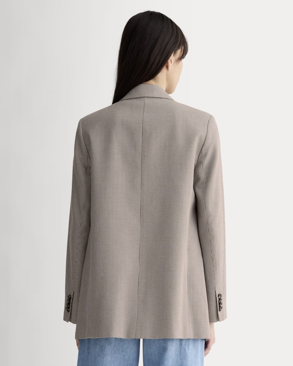 The Oversized Blazer in Buttersmooth in Deep Taupe Mini Gingham — detail view