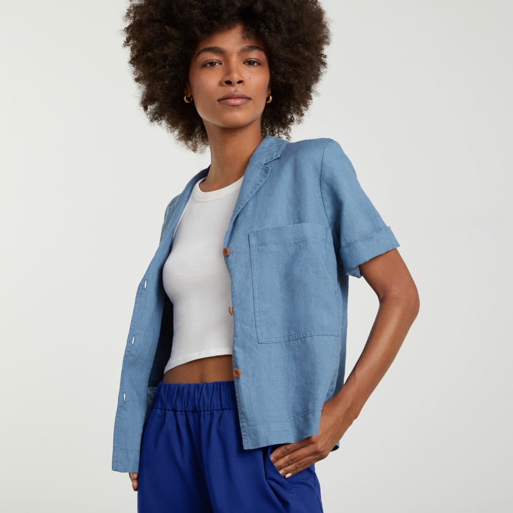 The Easy Pant in Cobalt — detail view