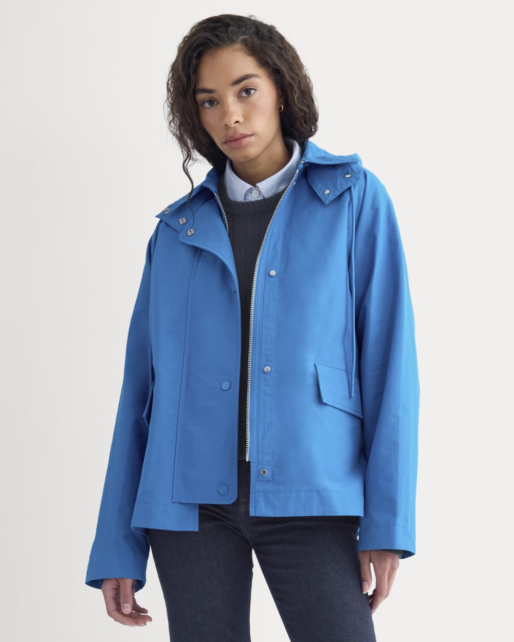 The Short Anorak in Imperial Blue — front view