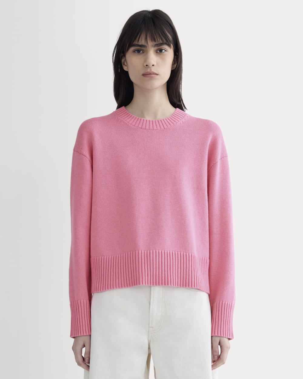 The Boxy Sweater in Everyday Cotton in Deep Pink — front view