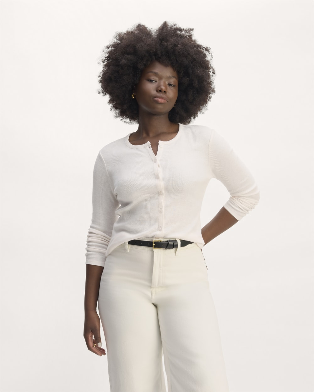 The Vintage Rib Cardigan in Bone — front view