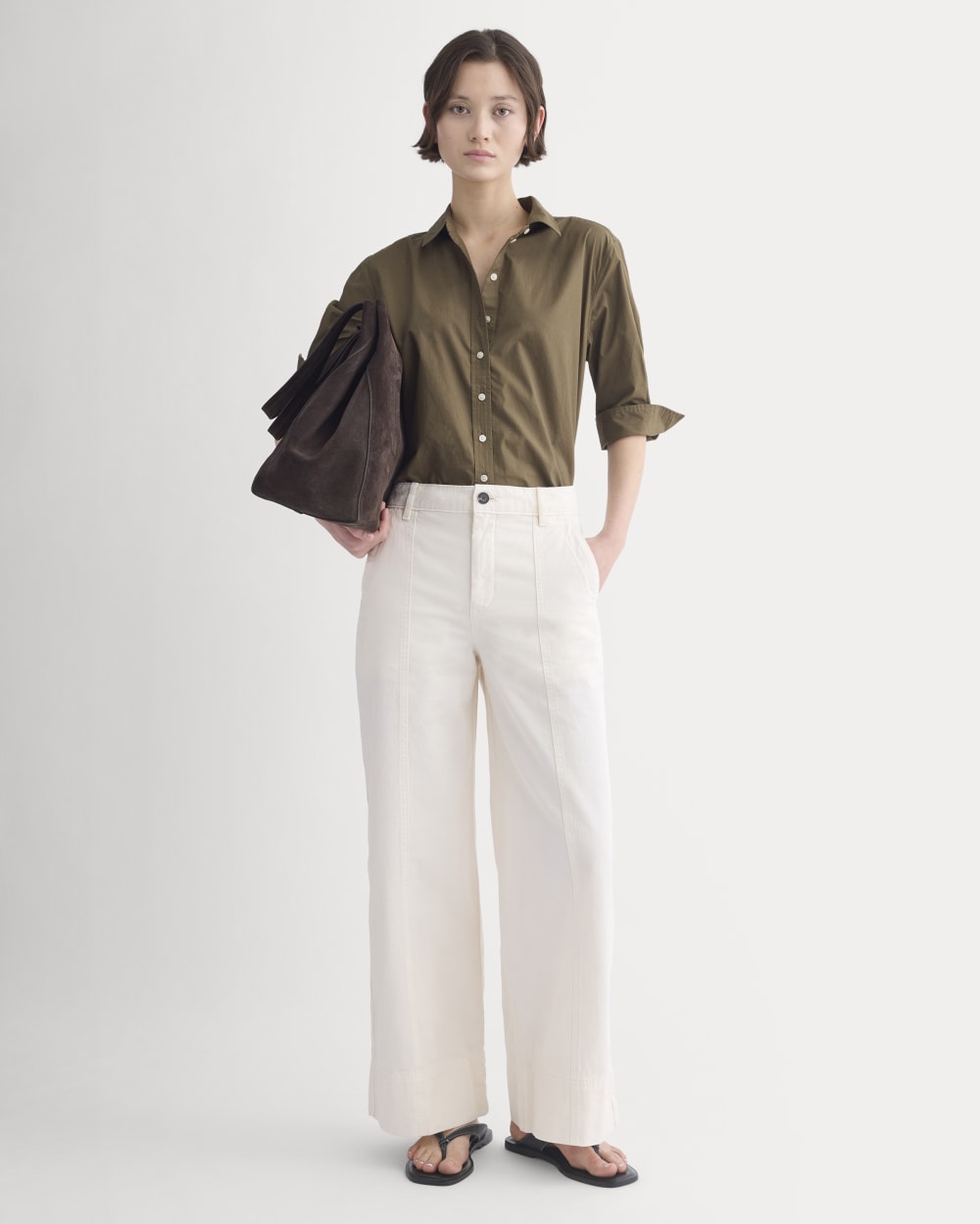 Cuff Detail Shirt in Lightweight Cotton in Beech — detail view
