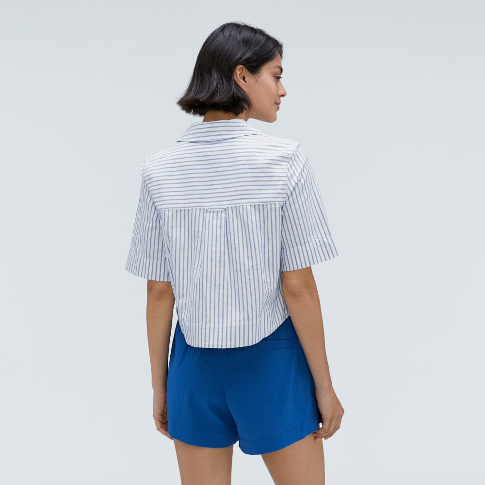 The Oxford Popover in Deep Blue / Canvas — detail view