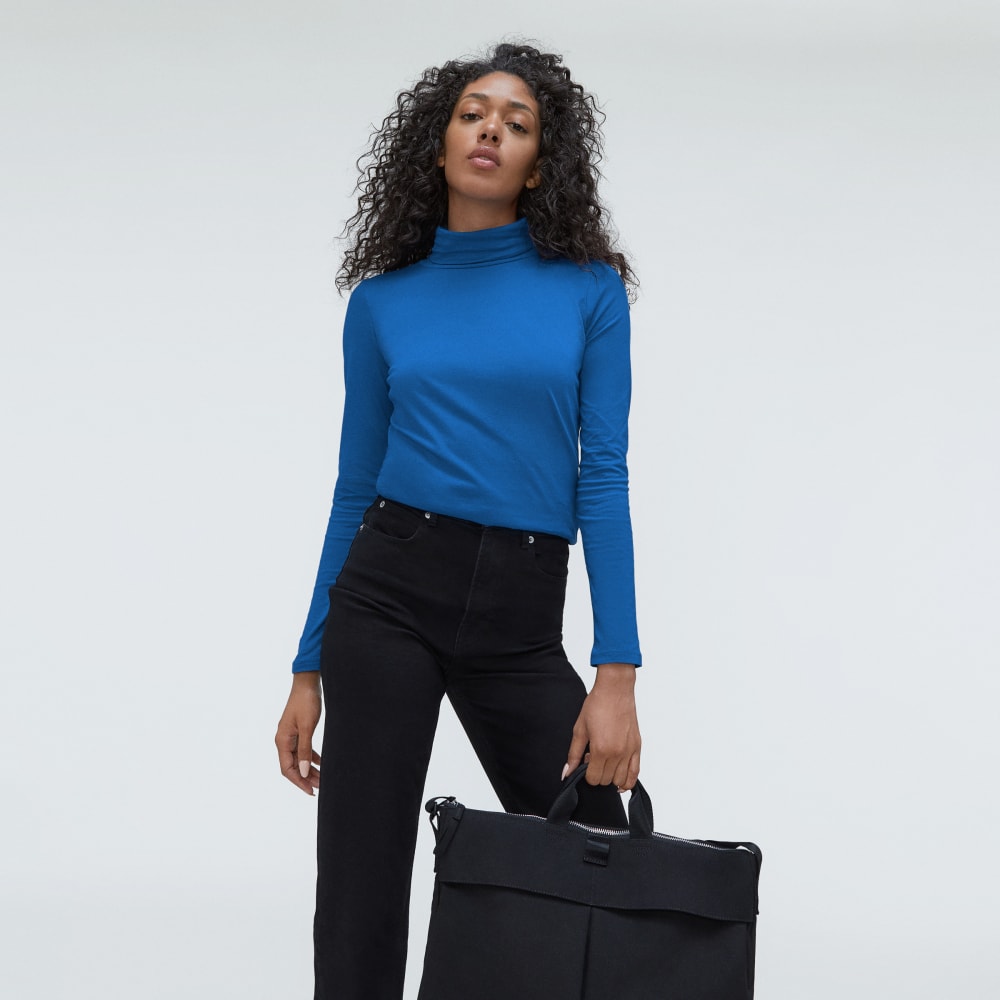 The Organic Cotton Turtleneck in Lapis Blue — detail view
