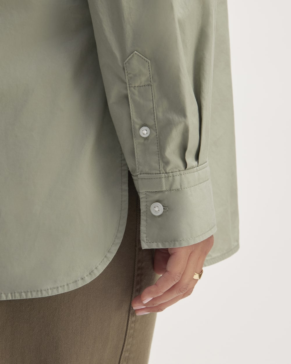 The Supima® Cotton Boyfriend Shirt in Sage Green — detail view