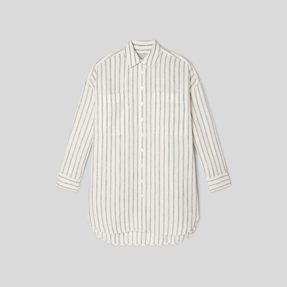 The Way-Long Linen Shirt in Black / Canvas Tan — alternate view