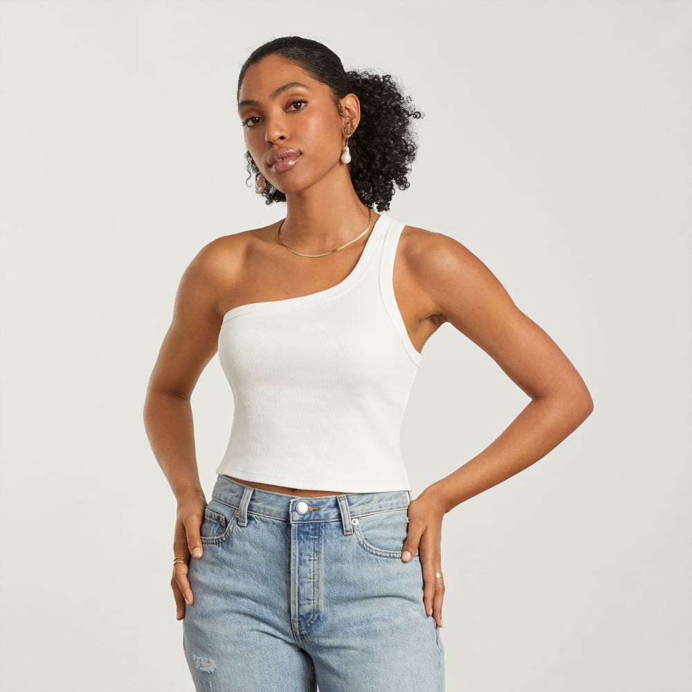 The Ribbed One-Shoulder Tank in White — alternate view