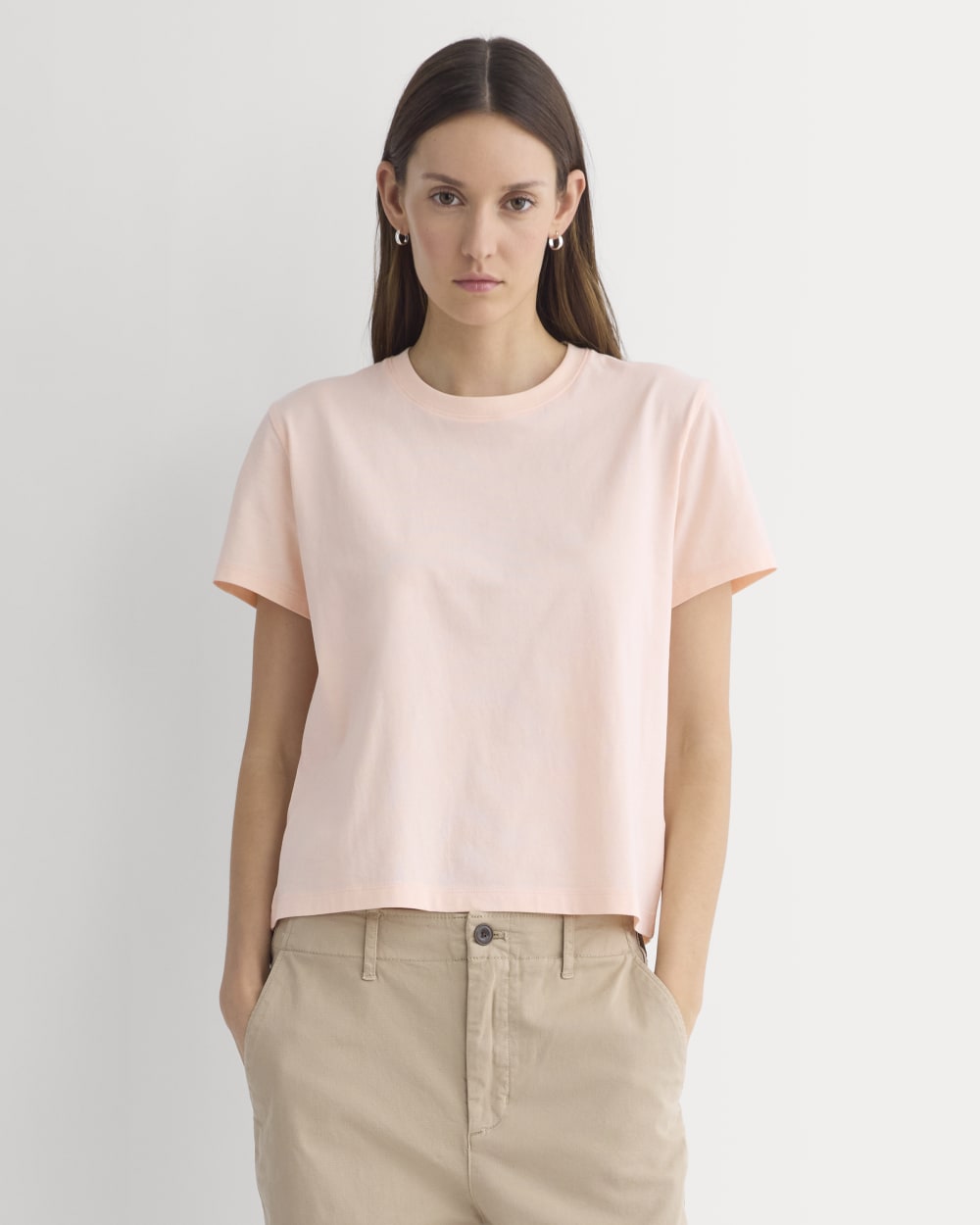 The Box-Cut Tee in Essential Cotton in Pale Peach — front view