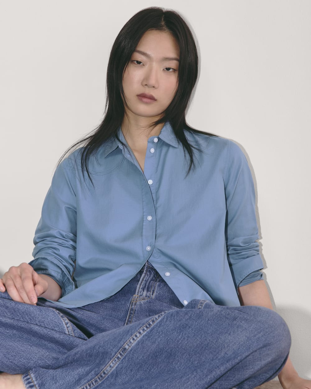 The Must-Have Shirt in Silky Cotton in Bluebell — detail view