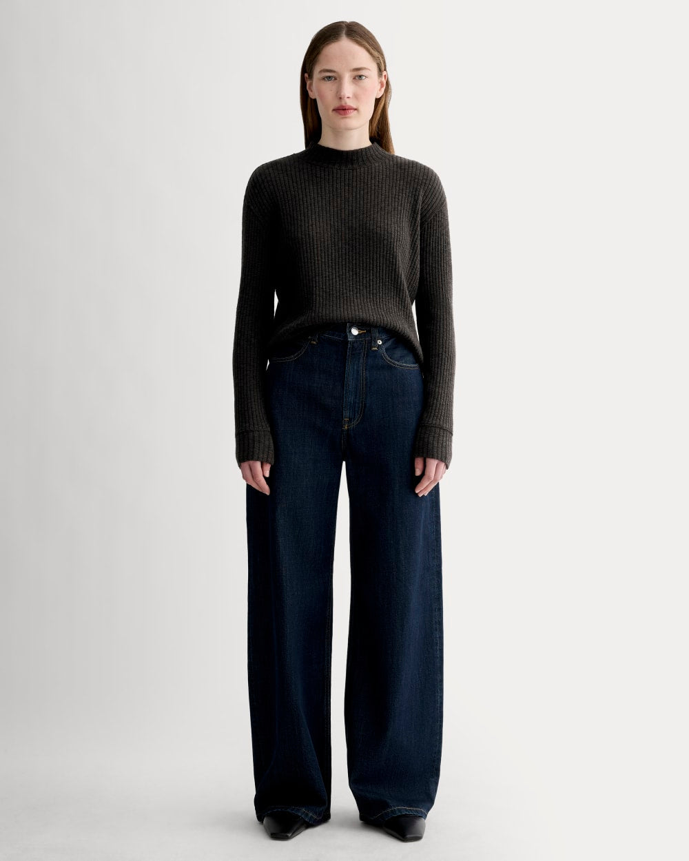 The Cozy Rib Funnel-Neck in Black — detail view