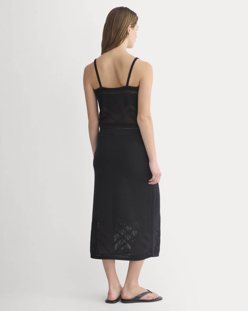 Lace-Knit Maxi Skirt in Black — detail view
