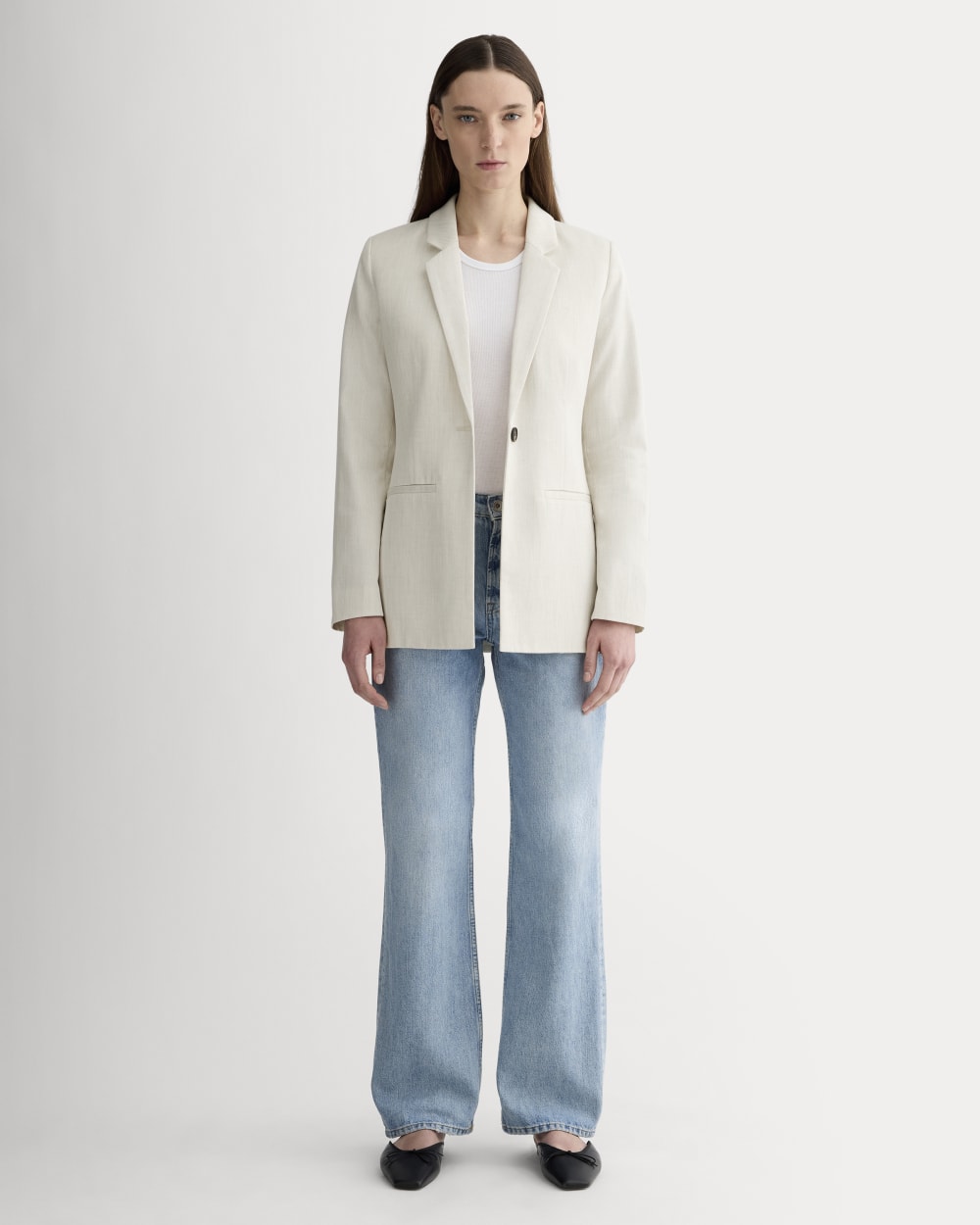 The Relaxed Blazer in Buttersmooth in Heathered Oat — detail view