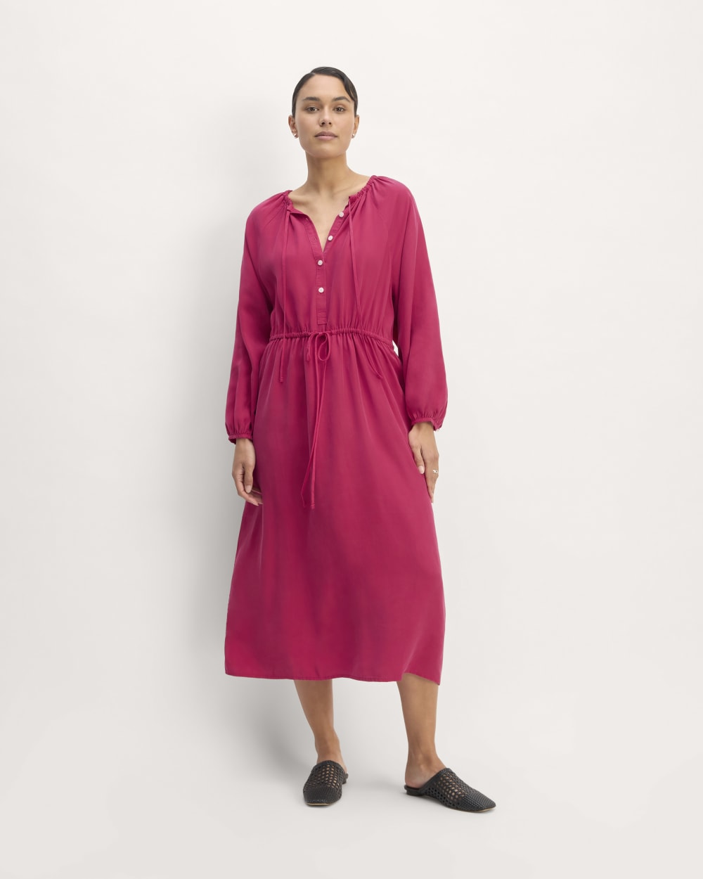 The TENCEL™ Gathered Maxi Dress in Red Currant — front view