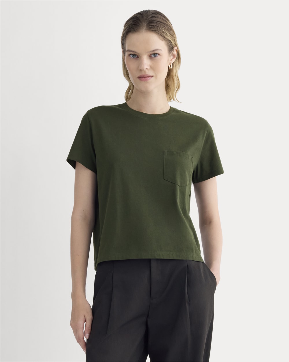 The Box-Cut Tee in Essential Cotton in Dark Green — front view