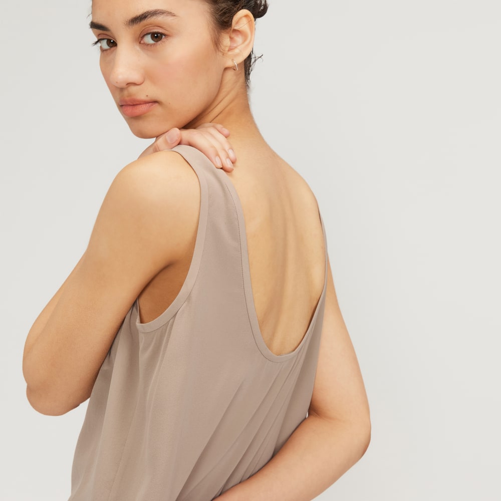 The Scoop Tank in Washable Silk in Burnt Sugar — detail view