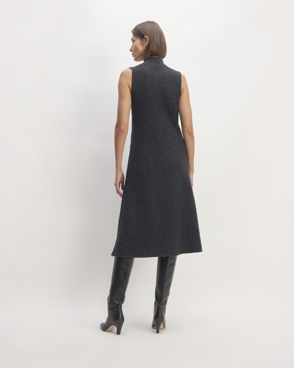 The Cozy-Stretch Sleeveless Midi Dress in Charcoal — detail view