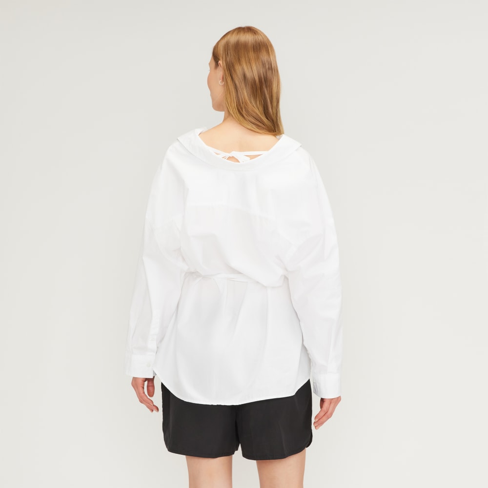 The Poplin Tie Back Shirt in White — detail view