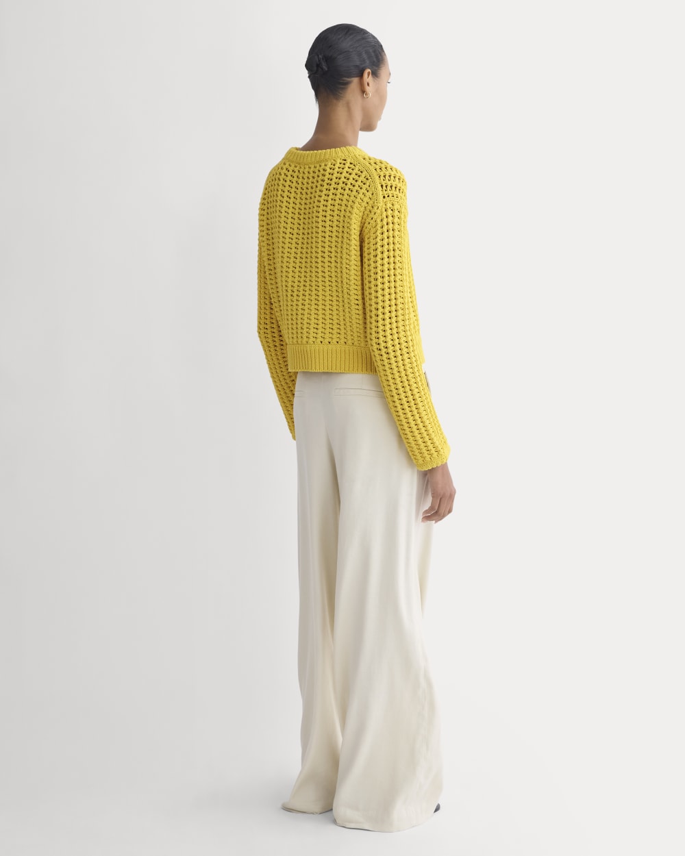 Open-Knit Crew in Elevated Cotton in Passion Fruit — detail view