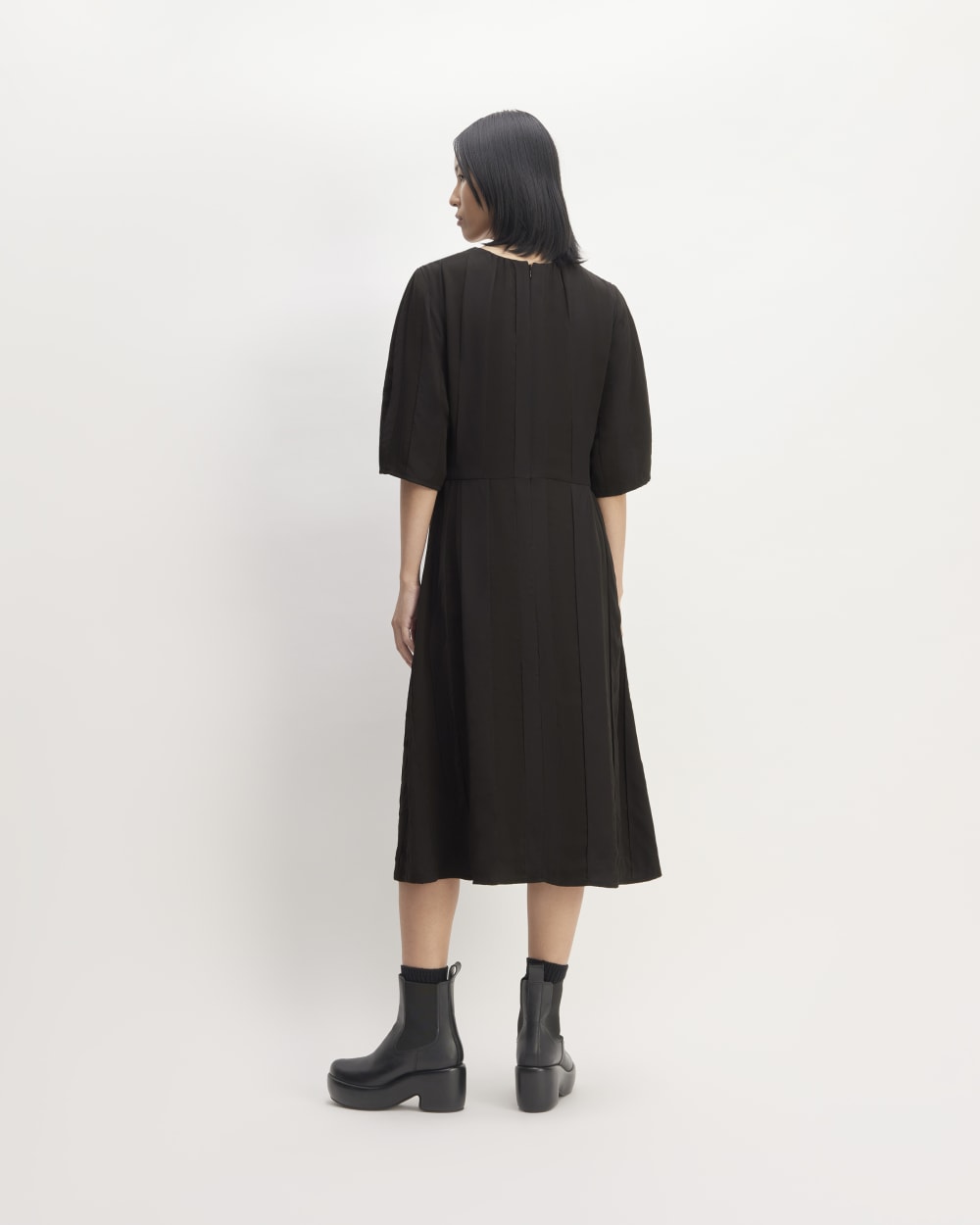 The City Stripe Ruched Dress in Black — detail view