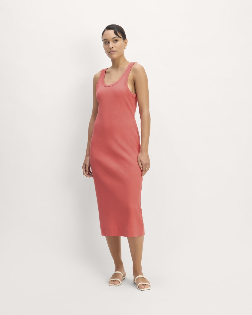 The ’90s Rib Dress in Coral — front view