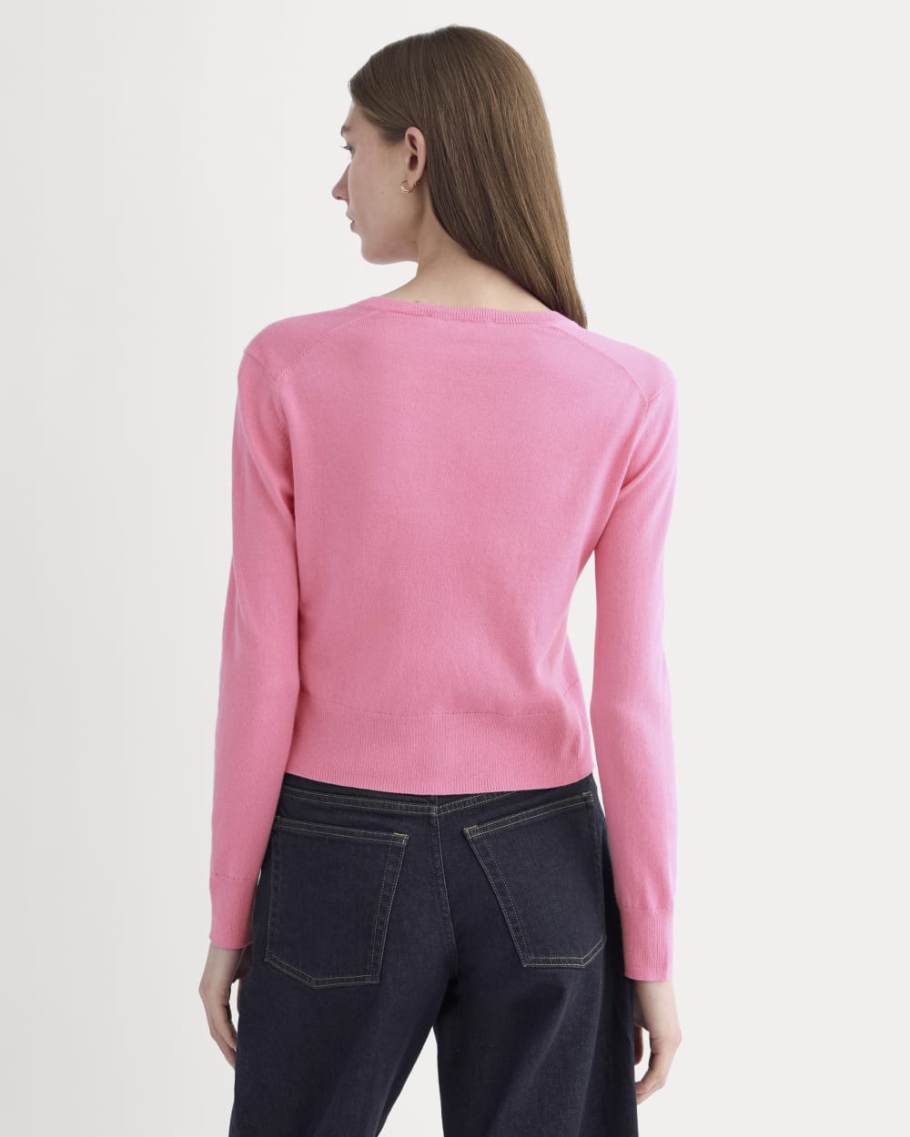 The Cropped Cardigan in Cotton Cashmere in Deep Pink — detail view