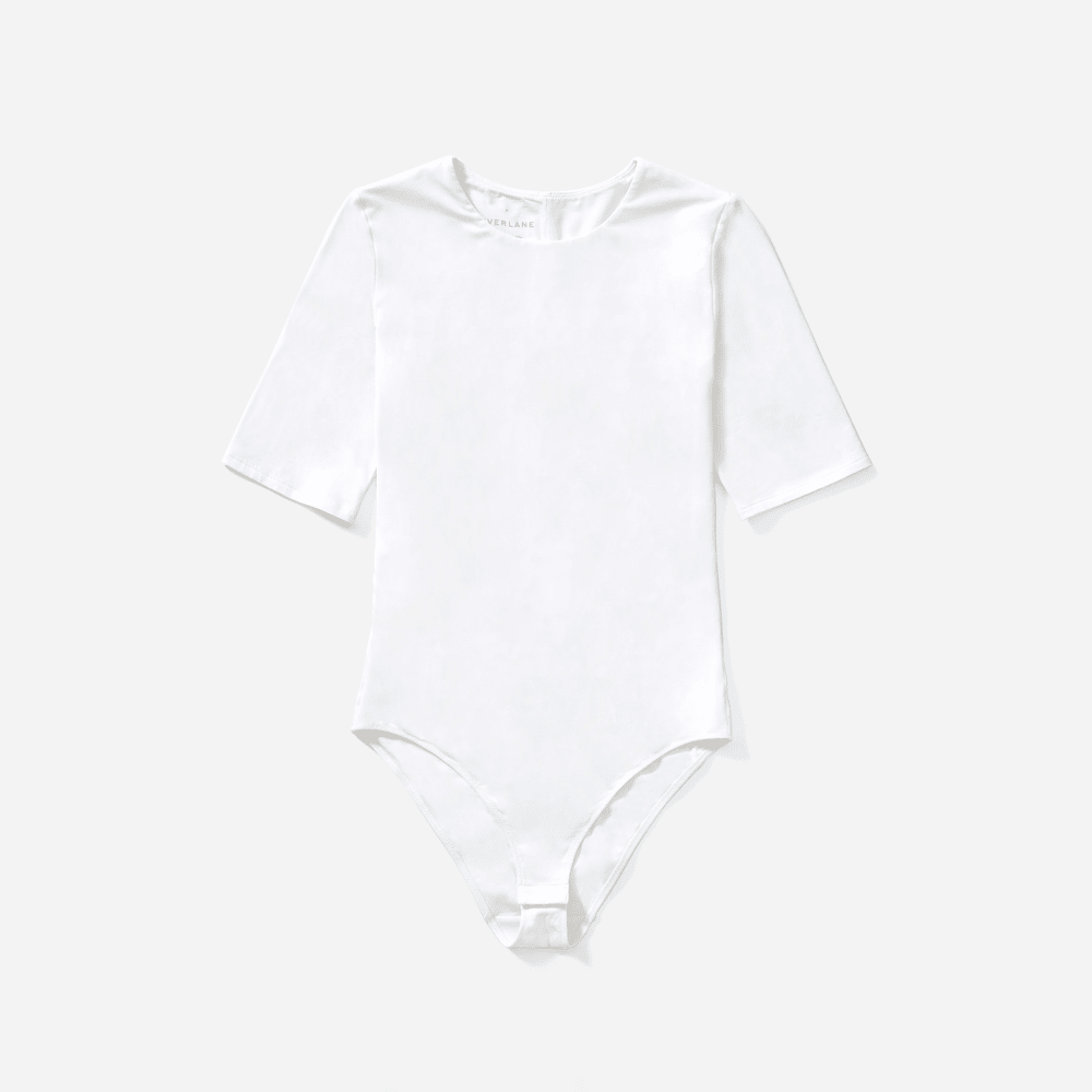 The Short-Sleeve Crew Neck Bodysuit in White — alternate view