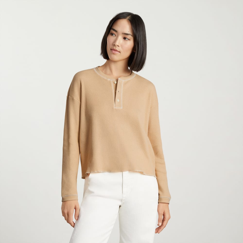 The Organic Cotton Waffle Henley in Sesame — front view