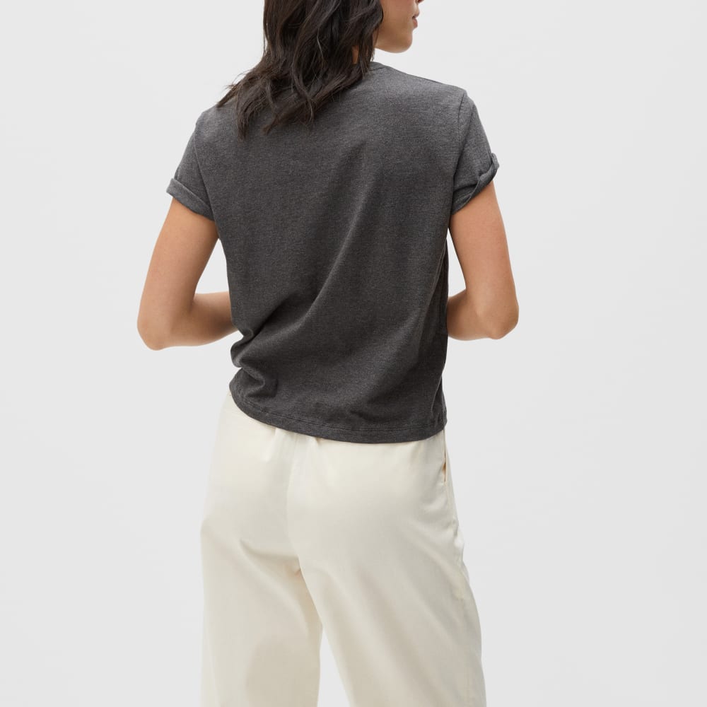 The Box-Cut Tee in Essential Cotton in Charcoal — detail view