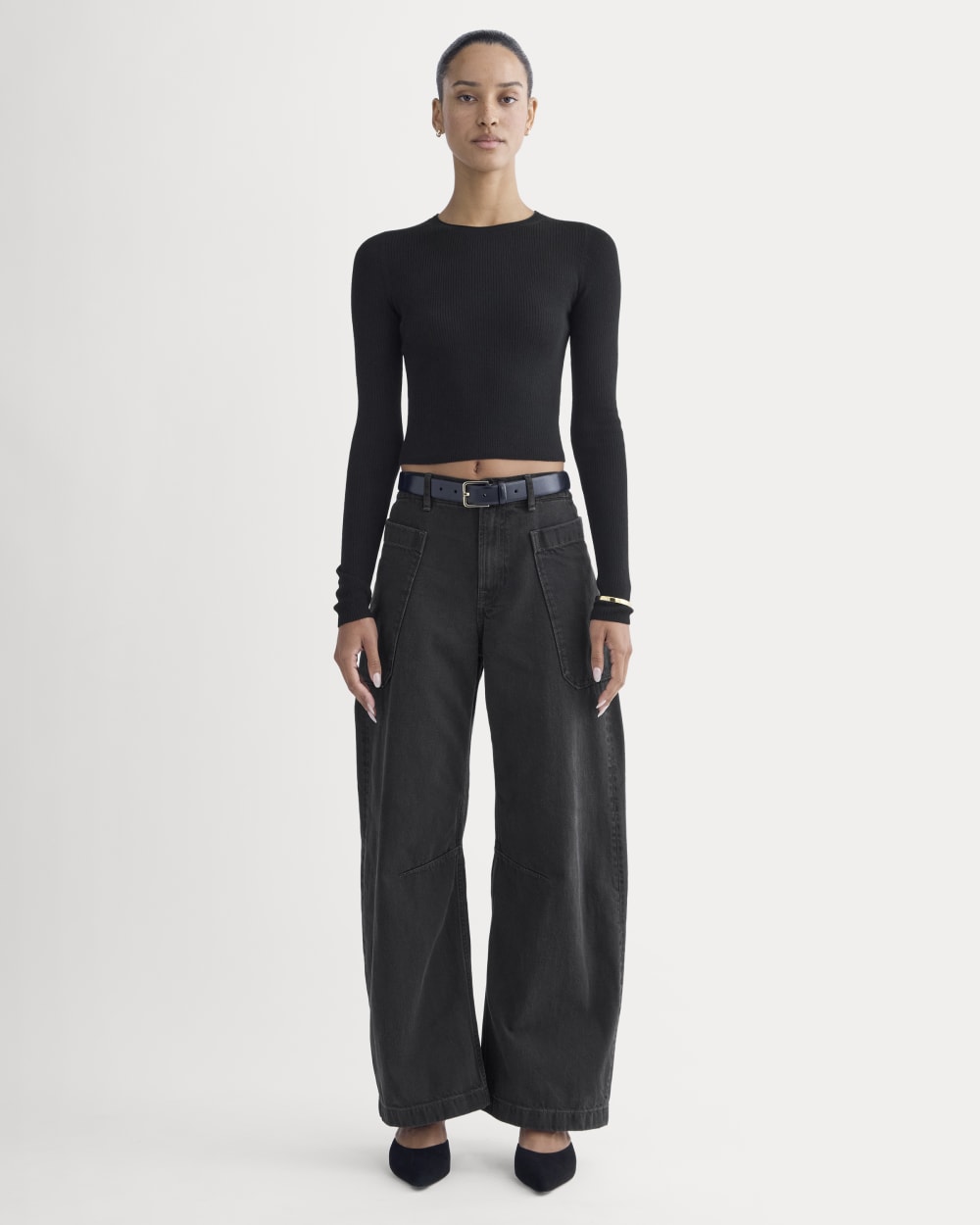 The Gardener Pull-On Jean in Washed Black — front view