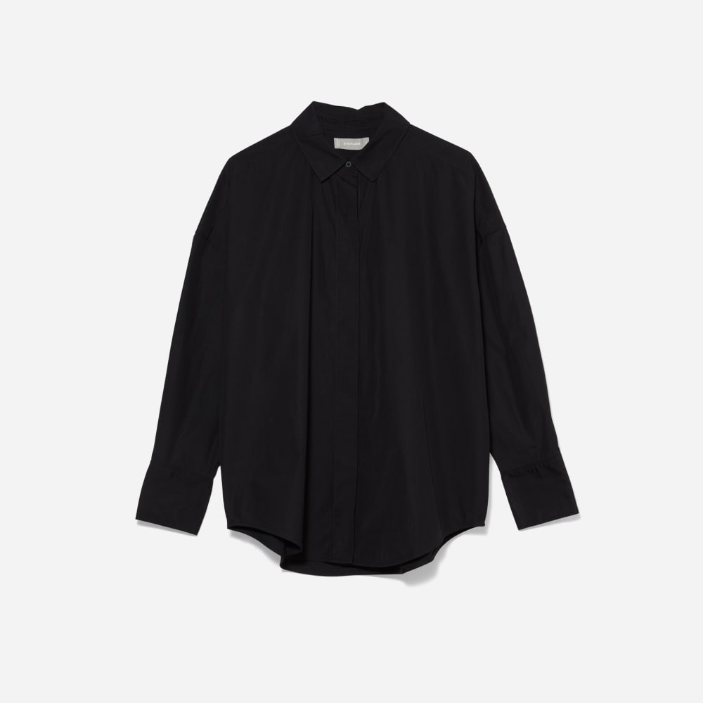 The Oversized Poplin Shirt in Black — front view