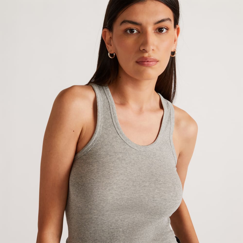 The Luxe Rib Tank in Heathered Grey — detail view