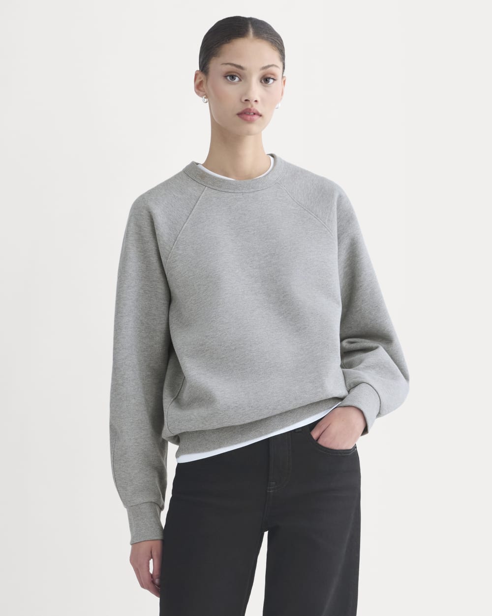 Luxe Fleece Raglan Crewneck in Vintage Heather Grey — front view