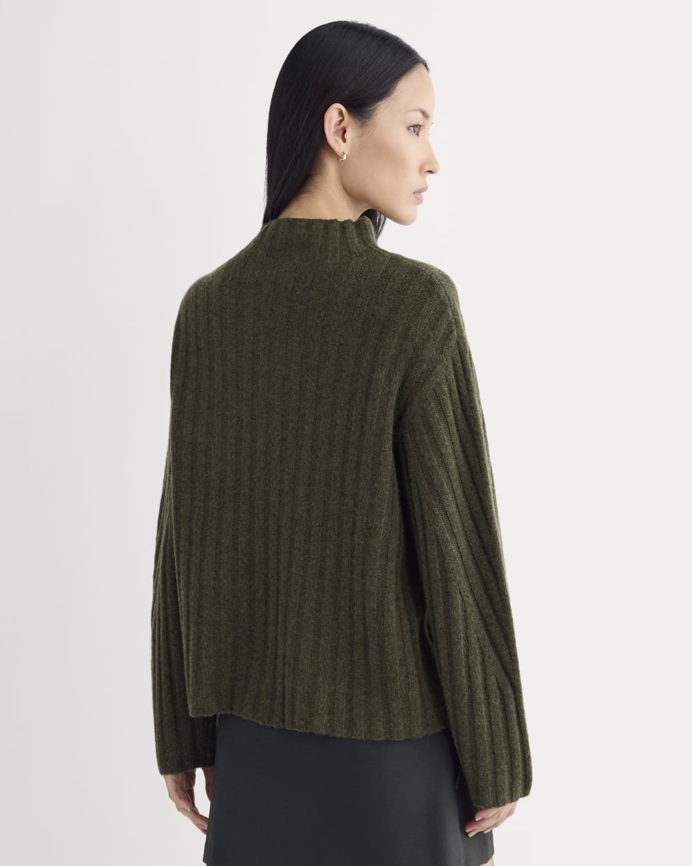 Funnel-Neck Sweater in Wool Cashmere in Heather Beech — detail view
