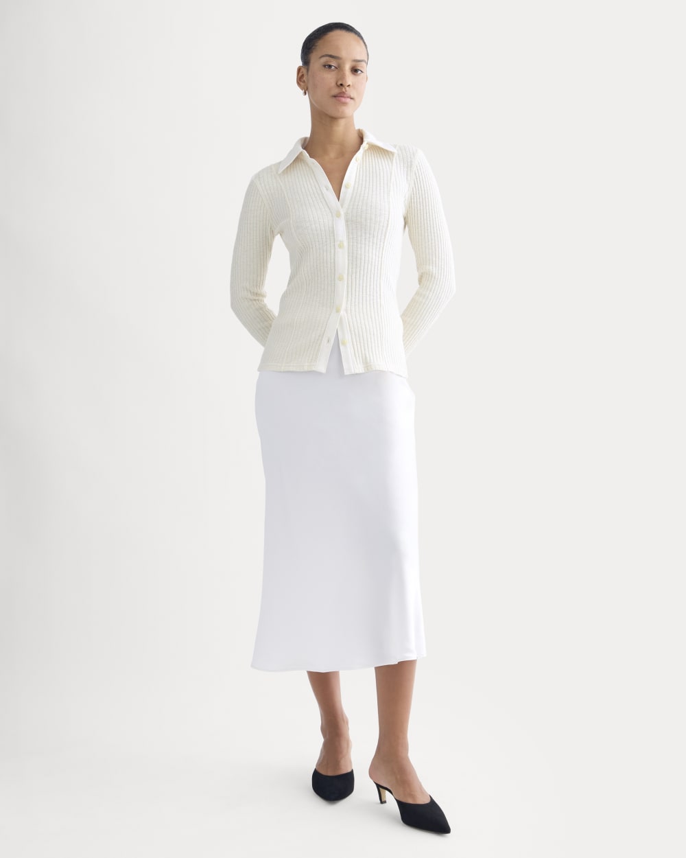 Cozy Rib Button-Up in Bone — detail view