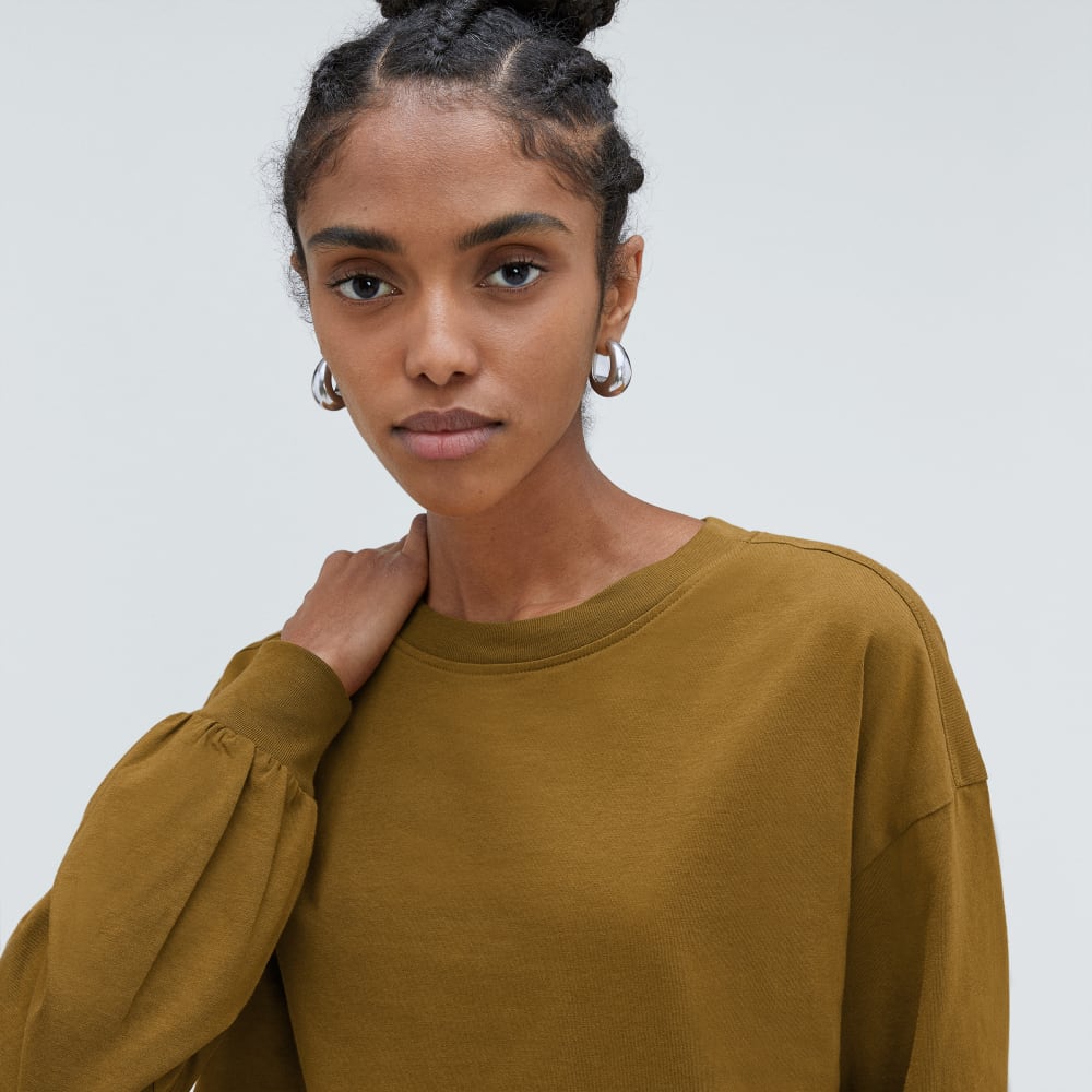 The Organic Cotton Long-Sleeve Tee in Tapenade — detail view