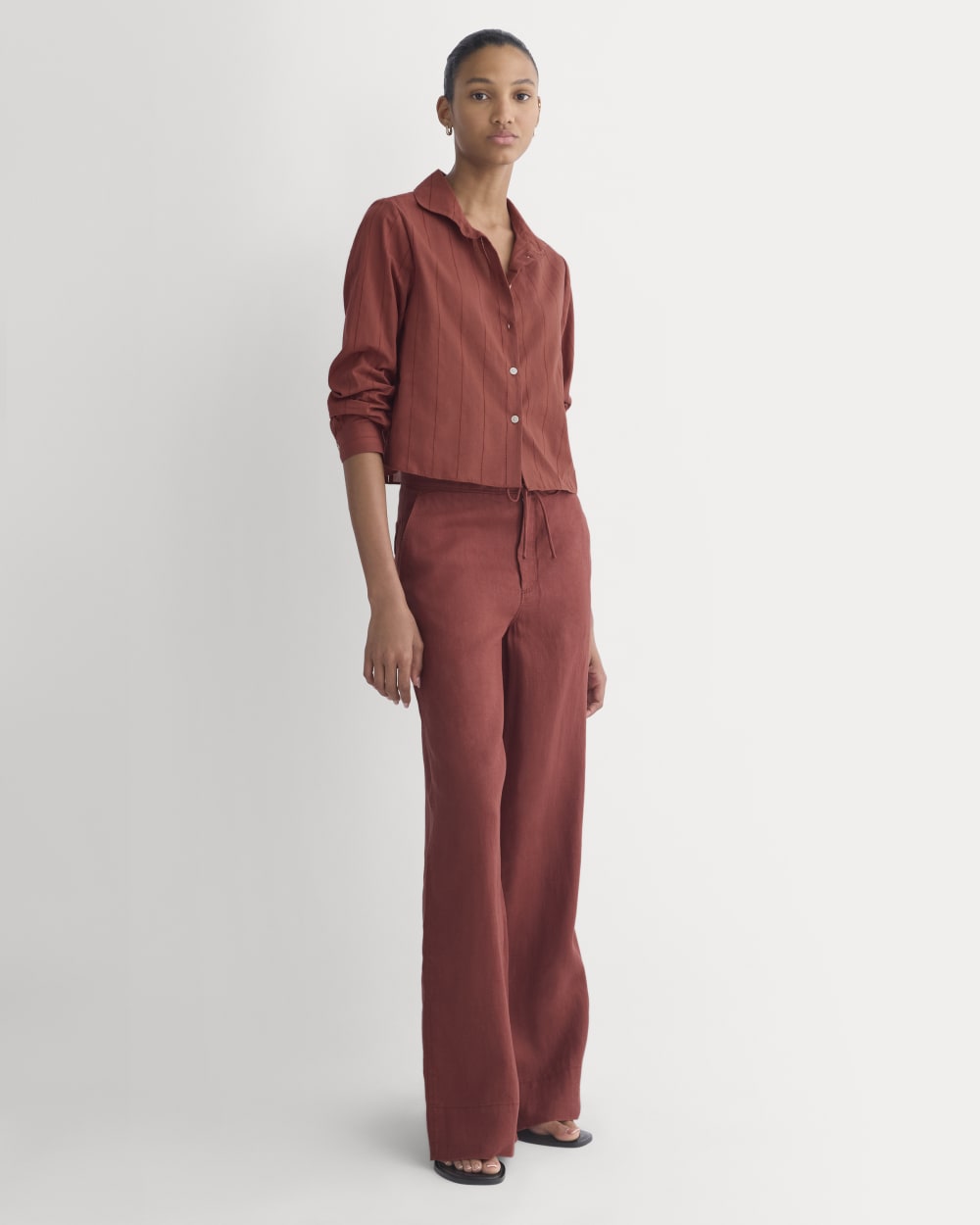Textured Mini Collar Shirt in Henna Red — detail view