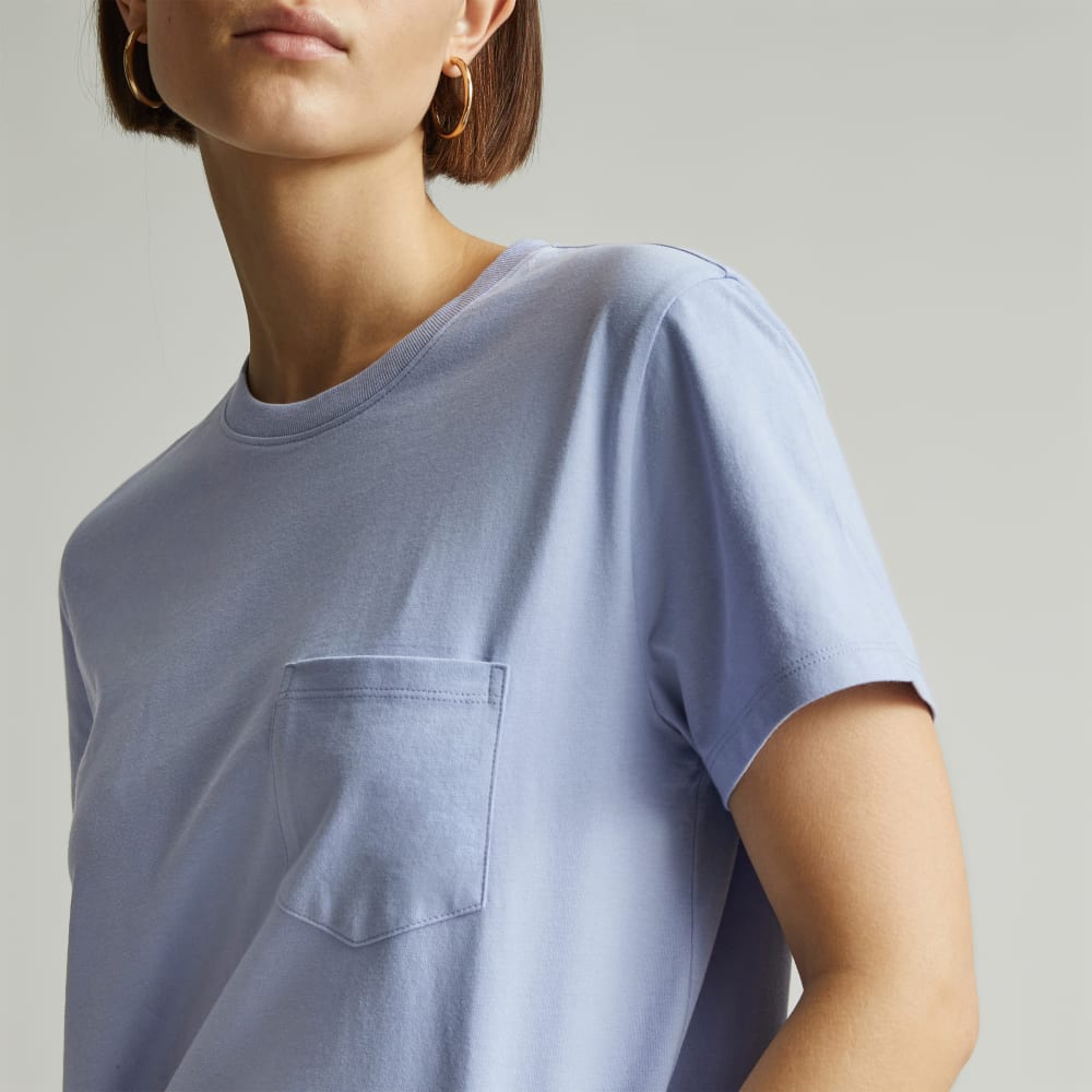The Box-Cut Tee in Essential Cotton in Periwinkle — detail view