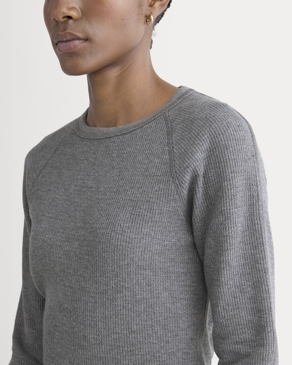 Slim-Fit Crew in Cozy Waffle in Heathered Charcoal — detail view