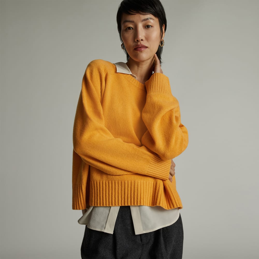 The Cashmere Boxy Crew in Kumquat — front view