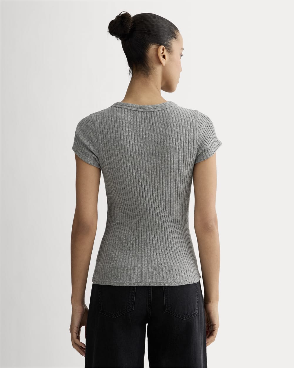 The Cozy Rib Tee in Mid Heather Grey — detail view