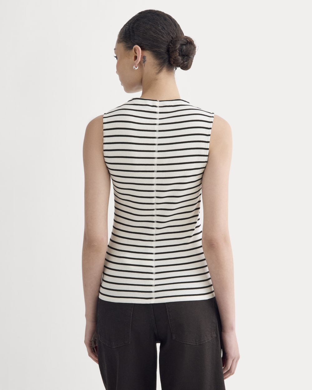 The Luxe Rib Funnel-Neck Tank in Bone / Black — detail view