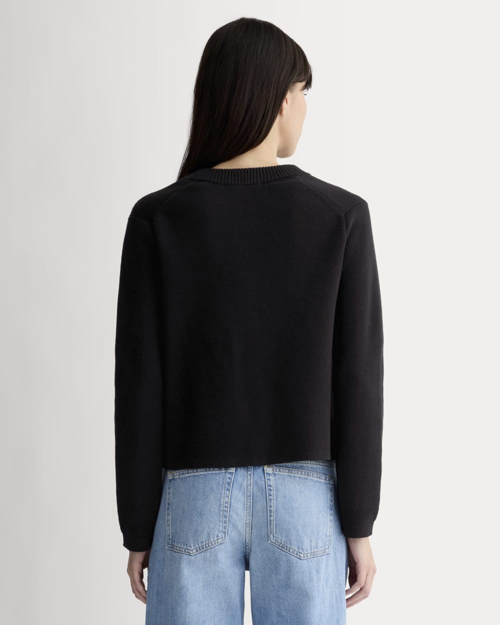 The Crew Cardigan in Everyday Cotton in Black — detail view