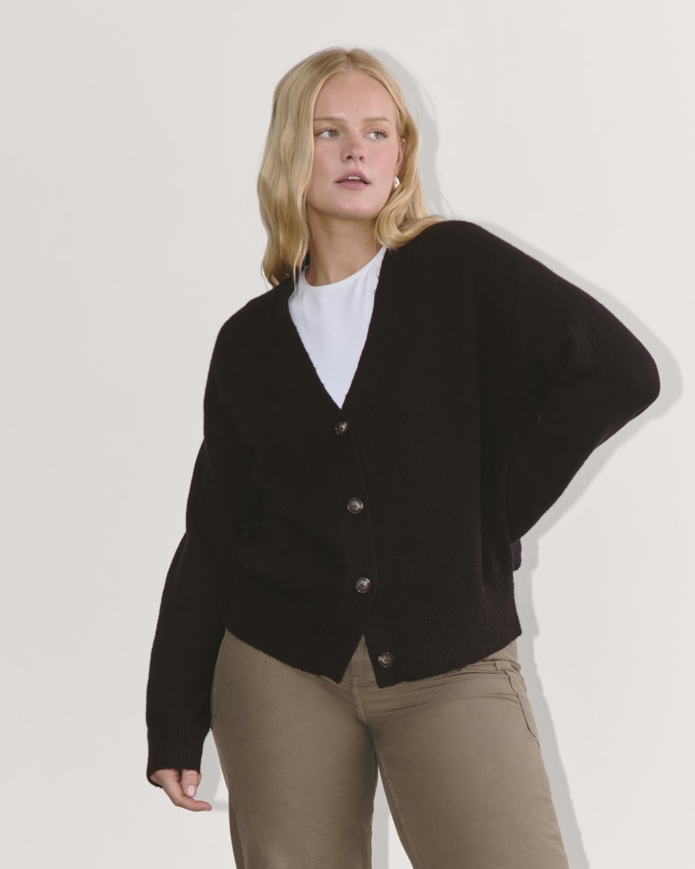The Cocoon Cardigan in Plush Cotton in Black — front view
