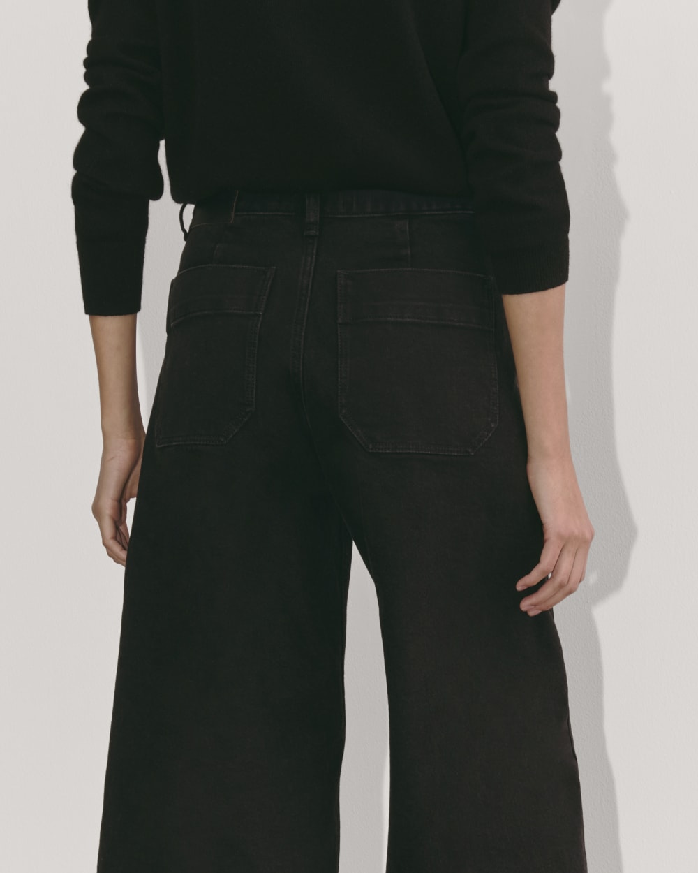 The Denim Culotte in Tumbled Black — detail view