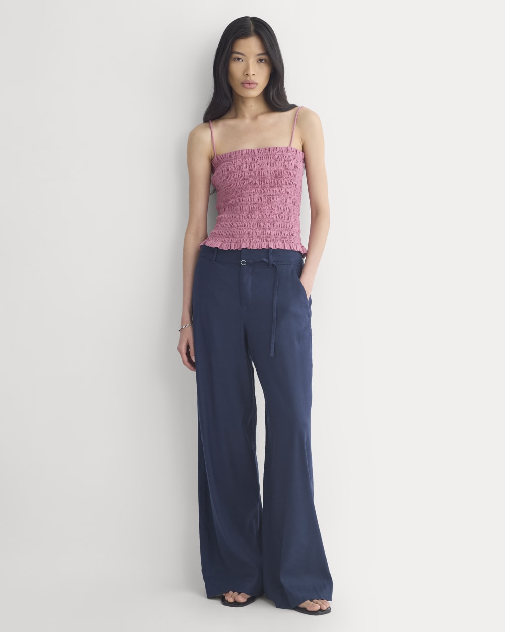 Gauze Smocked Cami in Heather Rose — detail view
